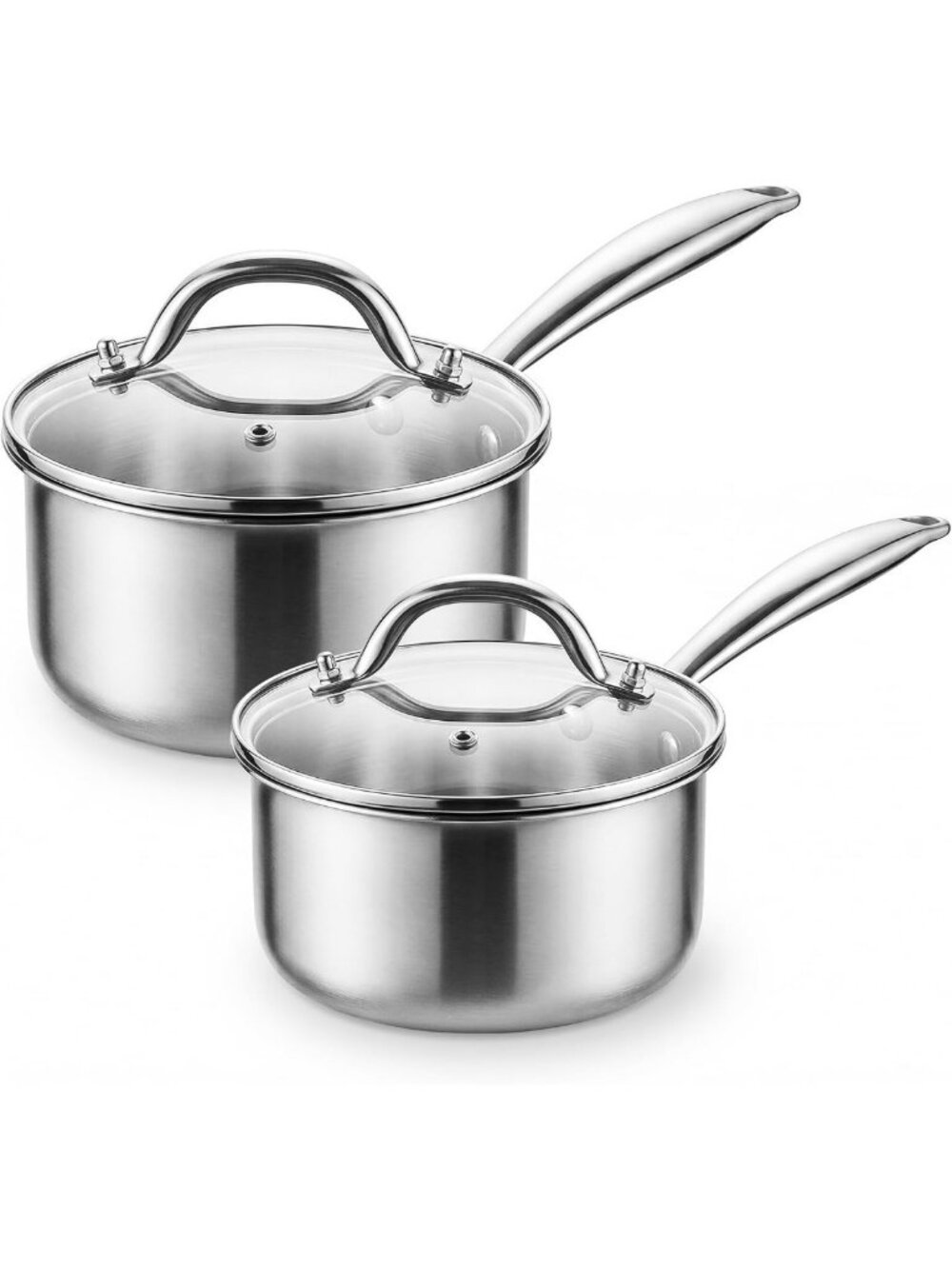 Set of 1.5Qt & 2.5Qt Tri-Ply Stainless Steel Pots with Lids - Durable Cookware
